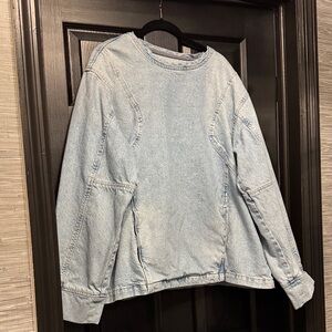 Zara Denim Crew Neck Pullover with center pockets